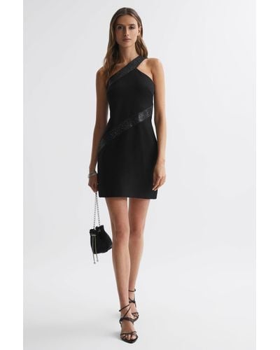 Halston One-shoulder Embellished Mini Dress - Black