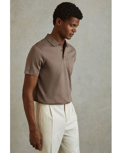 Reiss Austin - Cinder Mercerised Cotton Polo Shirt, S - Brown