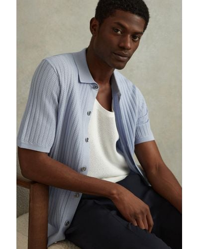 Reiss Murray - Soft Blue Textured Knitted Shirt - Grey