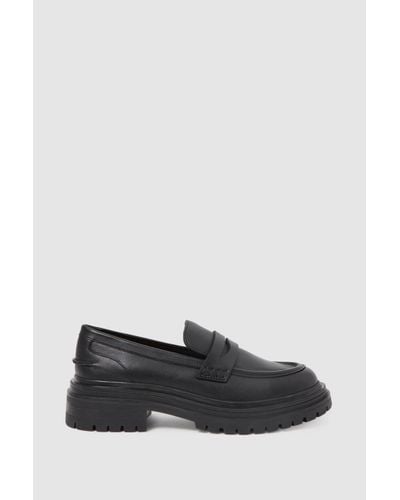 Reiss Adele - Black Leather Chunky Cleated Loafers, Uk 6 Eu 39