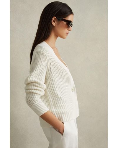 Reiss Ariana - Ivory Cotton Blend Knitted Cardigan - Natural