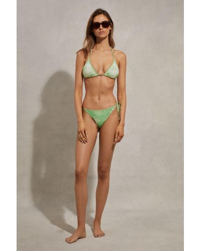 Reiss Thia - Green/cream Palm Tree Print Bikini Bottoms - Natural