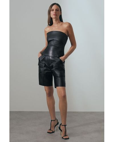 ATELIER Leather Cargo Shorts - Grey