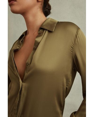 Reiss Jasmine - Khaki Fitted Layered Cuff Shirt, 6 - Green