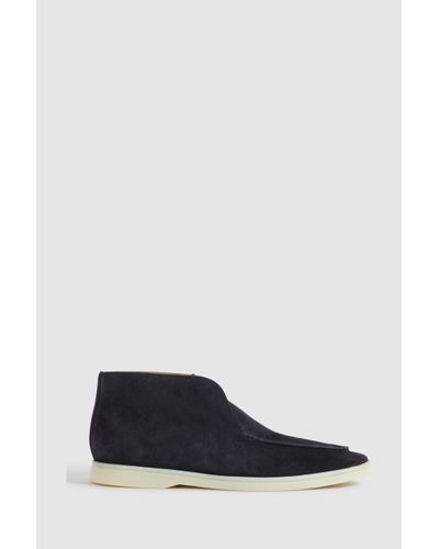 Reiss Mid - Navy Kason Suede Slip-on Boots - Blue