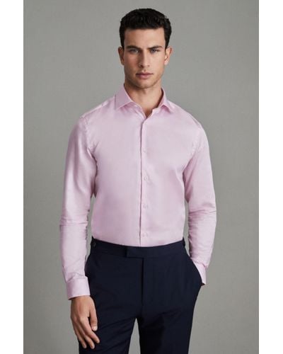 Reiss Reg - Pink Remote Cotton Satin Cutaway Collar Shirt