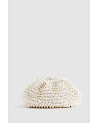 Reiss Dania - White Woven Pearl Clutch Bag - Natural