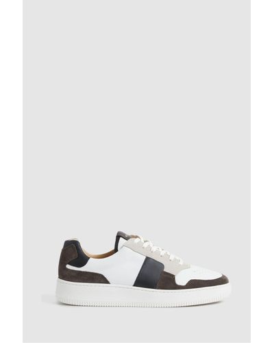 Reiss Aira - Mocha Aira Low Top Leather Trainers - White