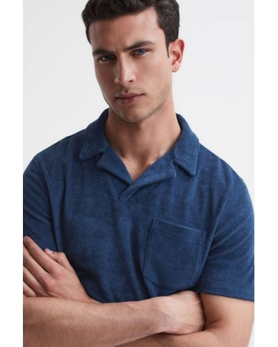 Reiss Caicos - Royal Blue Towelling Cuban Collar Polo Shirt, S