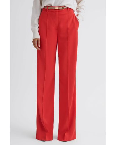 Reiss Cara - Coral Wide Leg Mid Rise Trousers, Us 0 - Red