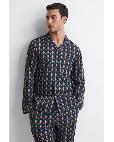 Reiss Thurlow - Multi Cotton Printed Cuban Collar Pyjama Top - Blue