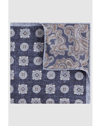 Reiss Tindari - Indigo Melange Silk Reversible Pocket Square - Blue