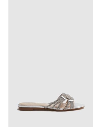 Reiss Eryn - Silver Embellished Flat Sandals, Us 8.5 - White
