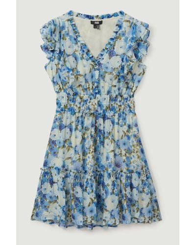 PAIGE Silk Georgette Floral Print Mini Dress - Blue