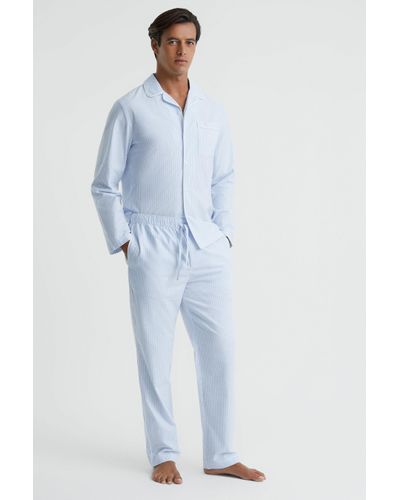 Reiss Tamworth - Blue/white Striped Cotton Drawstring Pyjama Bottoms