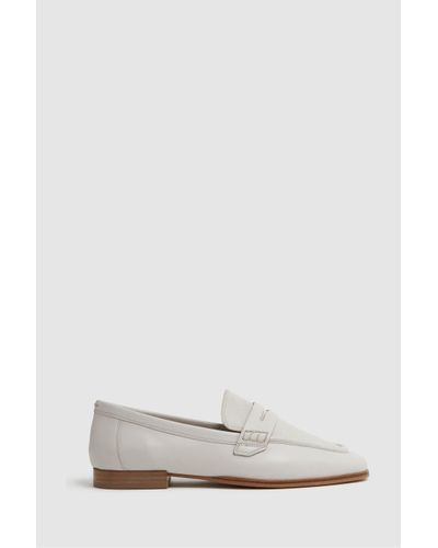 Reiss Angela - Off White Leather-cotton Loafers