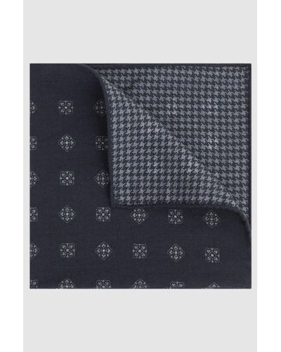 Reiss Ventre - Navy Reversible Wool Cotton Pocket Square, One - Blue