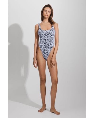 GOOD AMERICAN Good Blue Always Fits Textured Leopard Print Swimsuit
