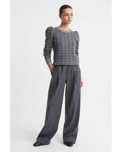 Madeleine Thompson Grey/charcoal Wool-cashmere Check Puff Sleeve Jumper