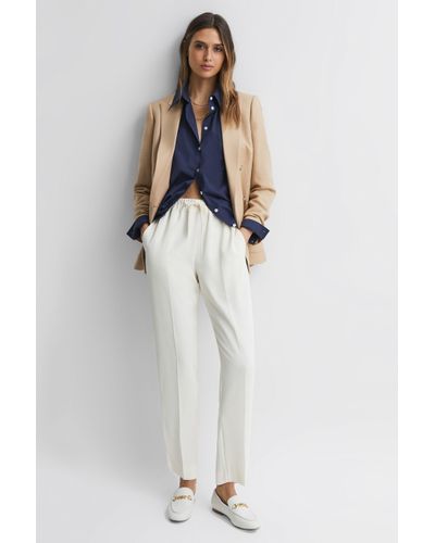 Reiss Hailey - Cream Tapered Pull On Trousers, Us 12 - White