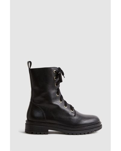 Reiss Jenna - Black Leather Lace-up Boots