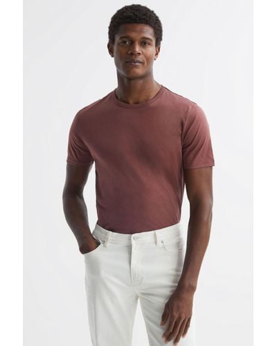 Reiss Day - Copper Mercerised Cotton Crew Neck T-shirt - Red