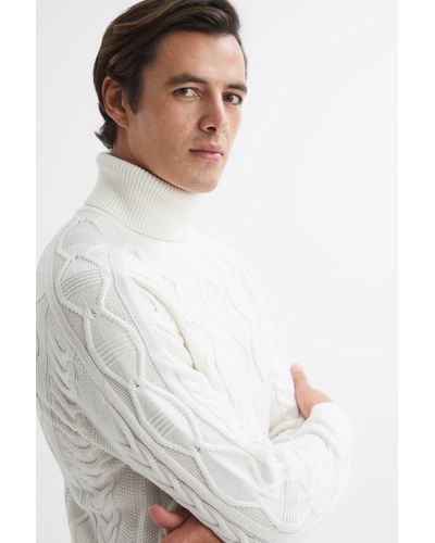 Reiss Alston - Ecru Cable Knitted Roll Neck Jumper - White