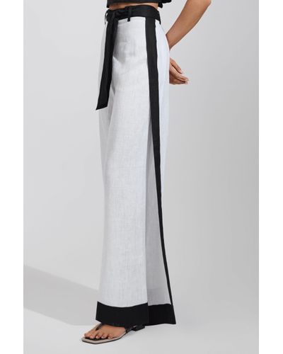 Reiss Harlow - White/navy Linen Side Split Trousers - Grey