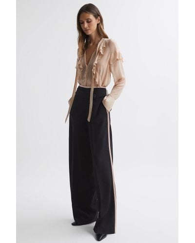 Reiss Lina - Black/pink High Rise Wide Leg Trousers - White