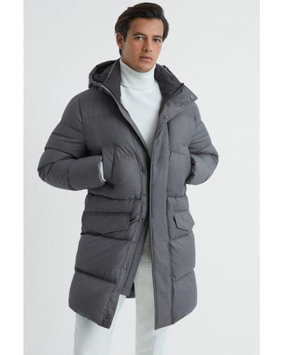 Reiss Billings - Grey Quilted Hooded Coat
