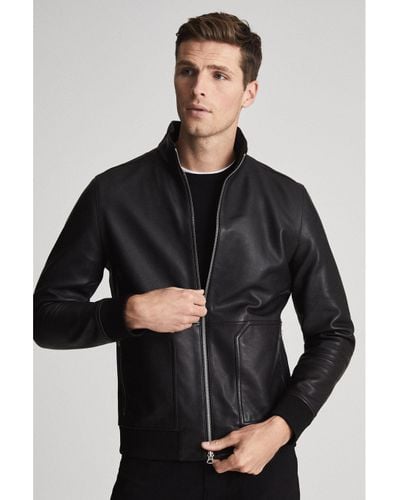 Reiss harris leather funnel neck jacket sale