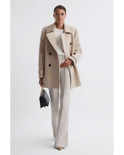 Reiss Maisie - Stone Wool Blend Double Breasted Coat - Natural