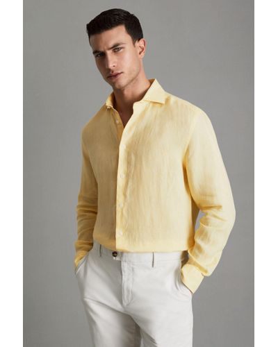 Reiss Ruban - Melon Linen Button-through Shirt - Multicolour
