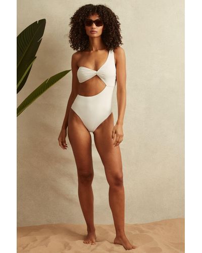 Reiss Celia - White Asymmetric Cut-out Swimsuit - Brown