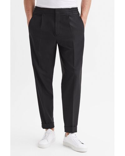 Reiss Brighton - Black Relaxed Pleated Tapered Trousers, 36 - Blue