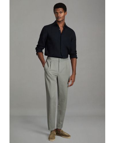 Reiss Pact - Pistachio Relaxed Cotton Blend Elasticated Waist Trousers - Grey