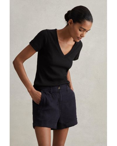 Reiss Demi - Navy Linen Garment Dyed Shorts - Black