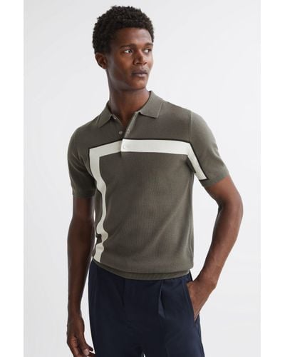 Reiss Bello - Sage Striped Polo T-shirt, Xs - Grey