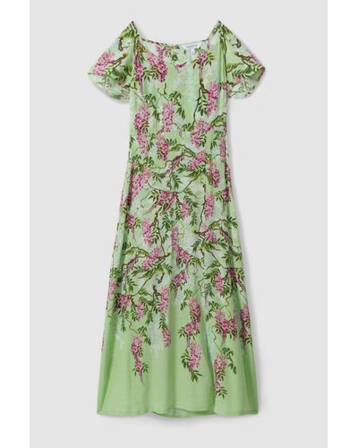 Raishma Silk Printed Midi Dress - Green