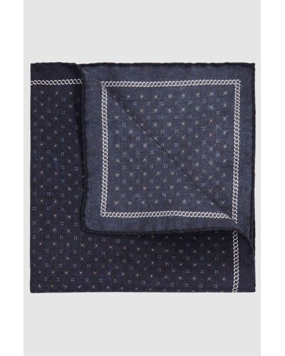 Reiss Marasusa - Navy Reversible Silk Pocket Square, - Blue