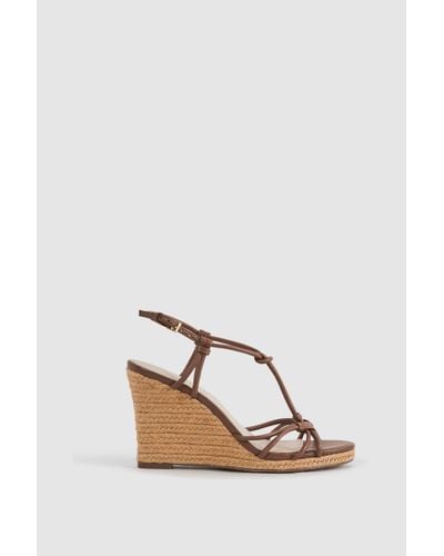 Reiss Isabella - Tan Leather Knot Detail Wedge Sandals - Natural
