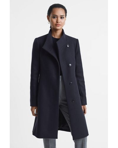 Reiss Mia - Navy Wool Blend Mid-length Coat - Blue