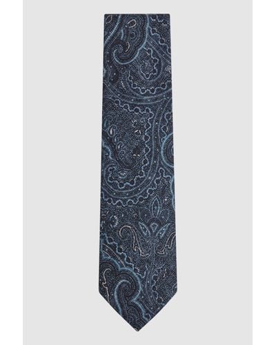 Reiss Lipari - Indigo Silk Paisley Tie, One - Blue