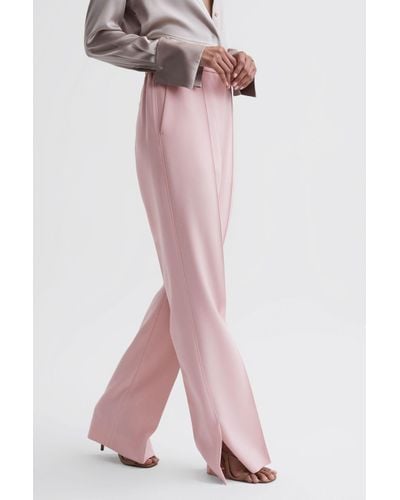 Reiss Marina - Pink Petite Wide Leg Split Hem Trousers