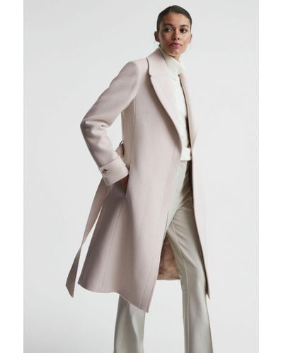Reiss Tor - Neutral Relaxed Wool Blend Belted Coat - Natural