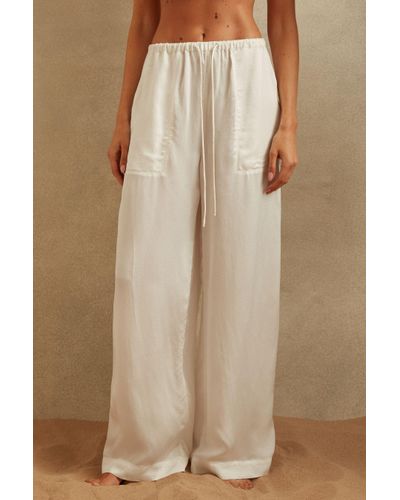 Reiss Eddie - Ivory Textured Wide Leg Cover-up Trousers - Natural