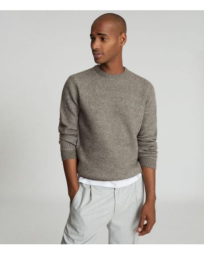 Reiss Wool Granger - Ribbed Crew Neck Jumper in Sage (Gray) for Men - Lyst