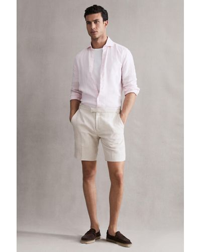 Reiss Searcy - Oatmeal Linen Side Adjuster Shorts, 28 - Multicolour