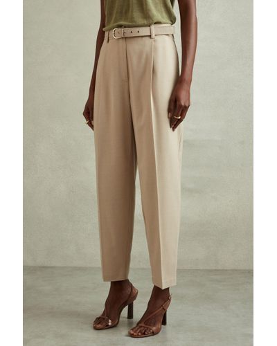 Reiss Freja - Neutral Petite Tapered Belted Trousers - Natural