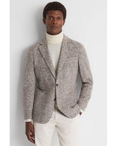 Reiss Feather - Grey Slim Fit Wool-cotton Check Single Breasted Blazer